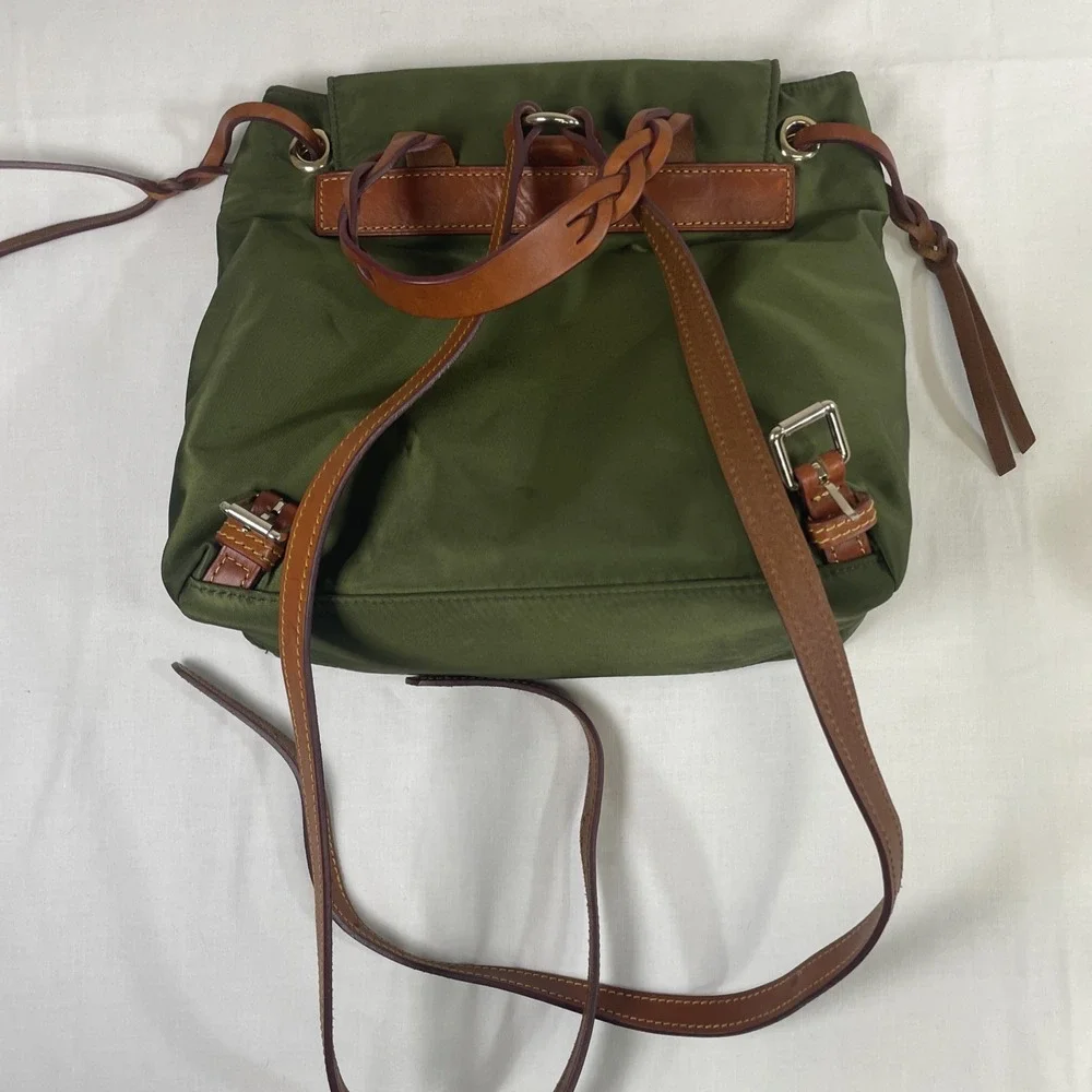 Dooney & Bourke Nylon Flap Backpack Style IN503 Army Green leather gold details